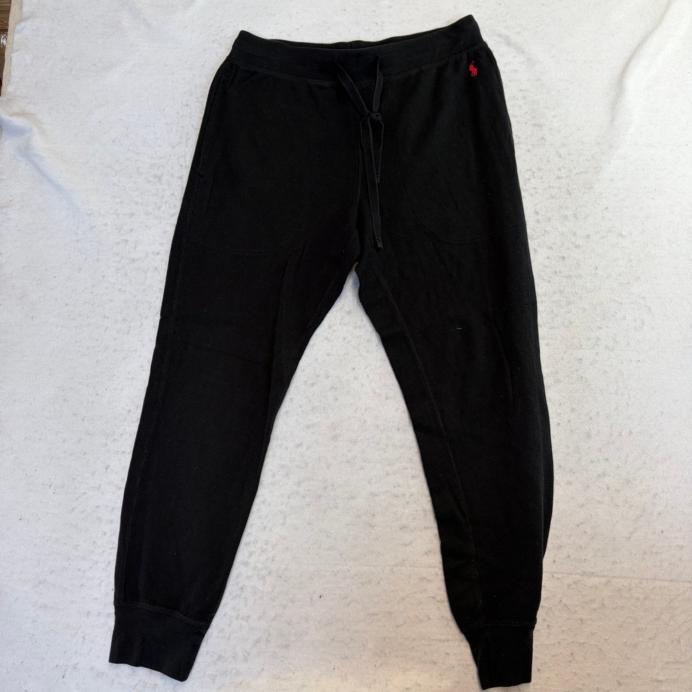 Polo Ralph Lauren Waffle Knit Joggers Mens Large Black Sleepwear Thermal Pants